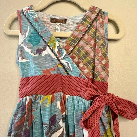 MATILDA JANE Wrap Dress Girls 2T 2 Aqua Floral & Plaid With Red Bow Accent - Picture 3 of 8